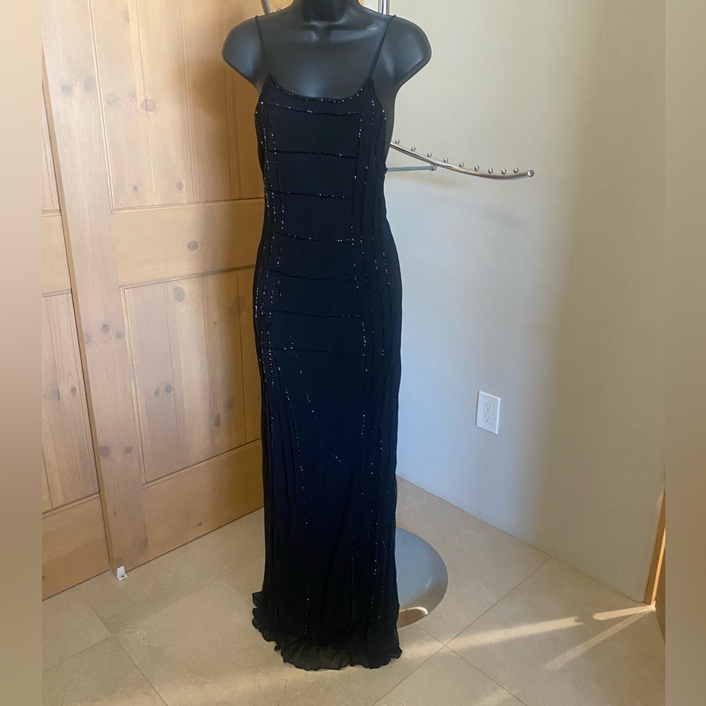 Hand Made Beaded Silk Black Gown